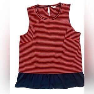 J. Crew Factory Red and Blue Striped Ruffle Hem Tank Top